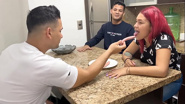 Housewife Wife Likes to Suck Sausage When her Husband's Friend Puts It in His Mouth She Turns into a Slut in Front of her Husband  