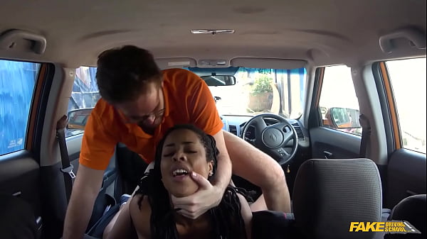 Ebony from USA is fucked and got cum in her pussy by Scottish male in a learn car in Uk - Fake Driving School