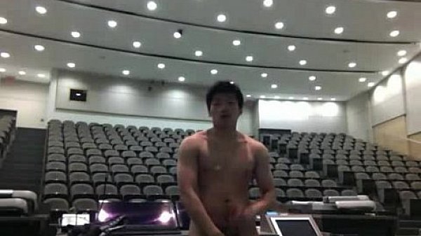 Asian amateur guy cums on school amphitheater