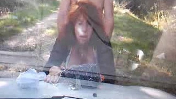 Busty cheating wife gets out of the car and sucks cock
