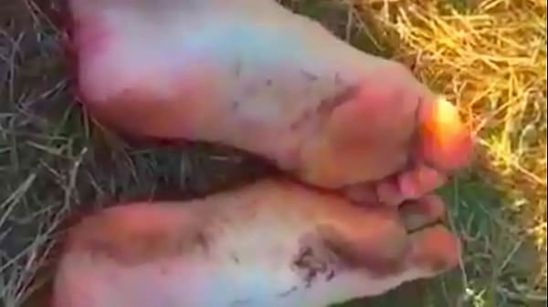 Foot Fetish Video, Rubbing Feet in Mud Outdoors