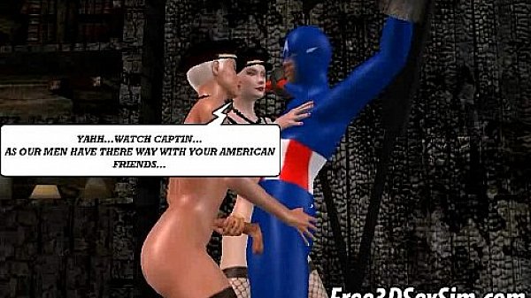 Captain America gets his cock sucked by two 3D babes  