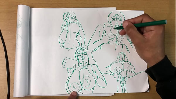 Busty girls sketches | Marker art of huge tits | titty fuck, sexy pose | big boobs