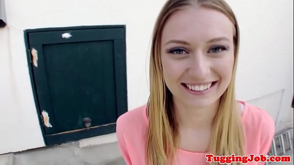 Busty babe jerking dick in amateur closeup