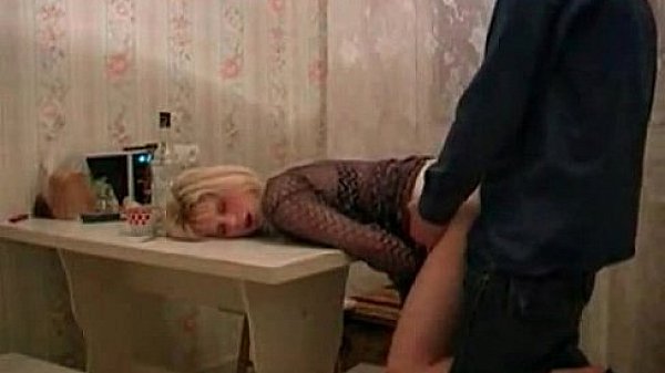 Sexy Russian Slut in Fishnet Fucked By her Neighbour on Table