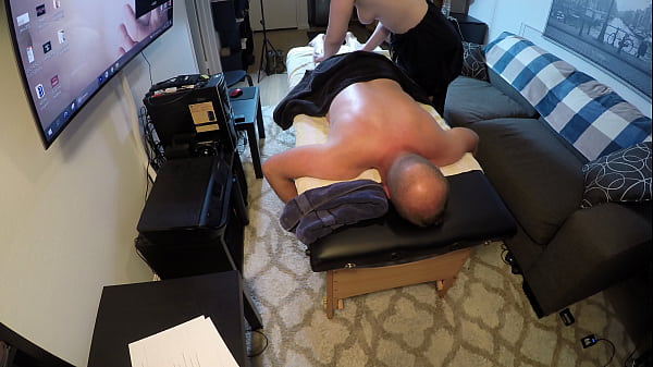 Teenie with Glasses Gives Hard Cock a Massage