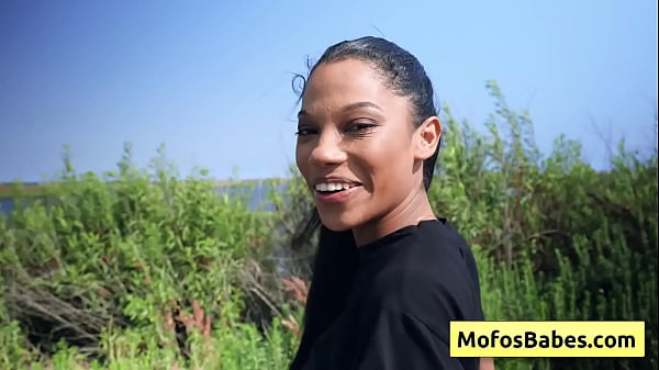 Watch this busty ebony teen showing her nice natural big boobs and finger fuck her black wet cunt in the car