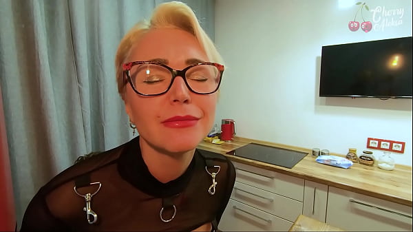 MILF in stockings is fucked by a neighbor on a bar stool