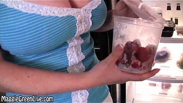 All Natural Busty Blonde Maggie Green Strips in The Kitchen!