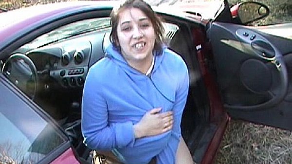 Big boobs geek girlfriend outdoors in lingerie fingering wet