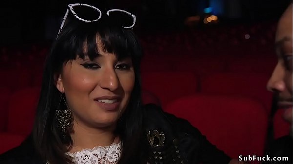 Hot brunette actress Nenetl Avril visits abandoned theater where black dude with his friends fucks her throat and pussy