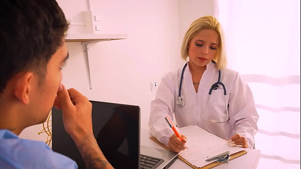 Blonde doctor Xiara Dark gets horny checking her patient's HUGE cock - Juan Bustos DOCTOR