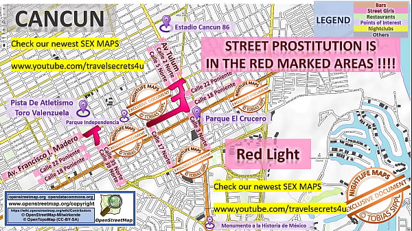 Street Map of Cancun, Mexico with Indication where to find Streetworkers, Freelancers and Brothels. Also we show you the Bar, Nightlife and Red Light District in the City, Blowjob  