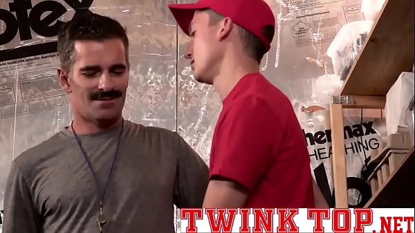 Teen gets a secret blowjob in warehouse from sexy and bangs his ass