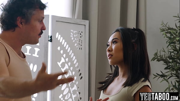 Petite Asian teen lets big dick sick friend fuck her hairy lil pussy hardcore  