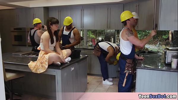 Petite teenie tries to handle four cocks at once