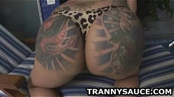 Tasty tattooed tranny babe taking it all off