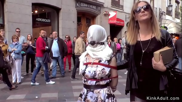 Petite Spanish slut anal banged by huge dick in group in a bar 