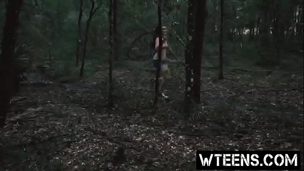 Scared brunette teen running topless fell in the arms of abusive guy