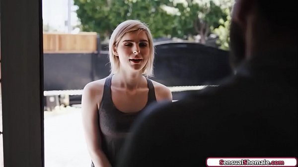 Tranny Ella Hollywood has a crush on her stepdad and kisses him.She sucks his cock and he sucks and licks her feet.He licks her ass and anal fucks her  