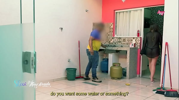 Hot wife Thay Ksada gets out of the shower and greets the delivery man in just a nightgown