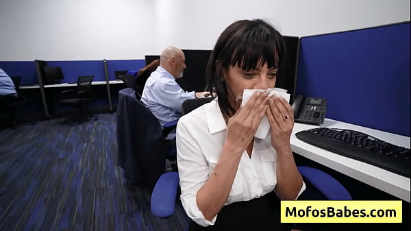 Watch this natural busty brunette fucked and facialized in sneaky office