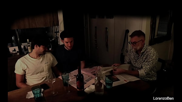 Exhibitionist gay couple in front of real grandpa (old young)