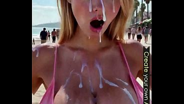 Ai generated sunny beach stroll ends with facial reward for curvy siren in fiery vertical animation with public cumshots