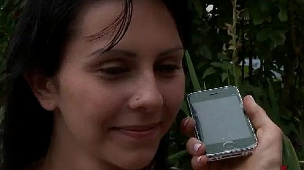 Gagged bound babe strips and fucks in public