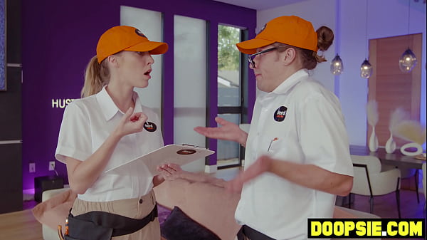 Big boobs curvy MILF catches two sneaky technicians and has a threesome