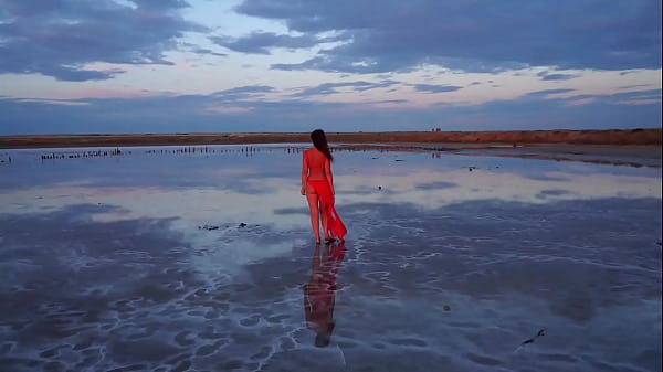Pink Sunset and Mature Woman