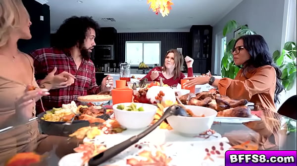 Lucky hot guy having delicious dinner with these horny babes