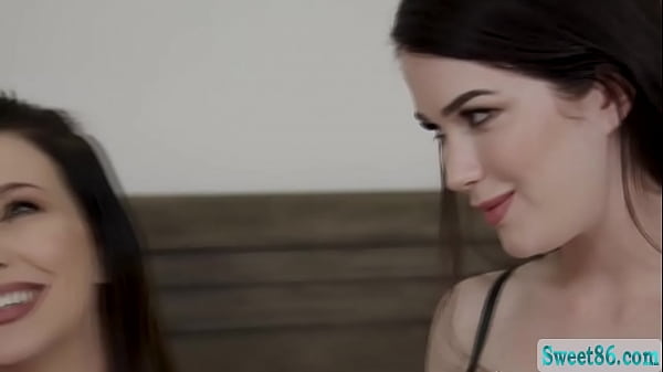 Busty lesbian stepmom Rayveness joins her petite blonde teen Evelyn Claire in bed flaunting her big tits and tit sucking.