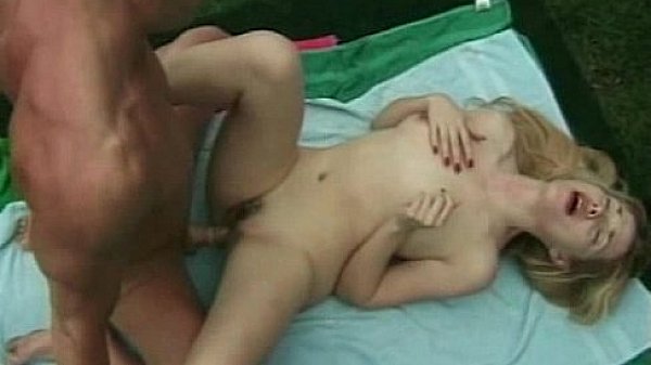 Lewd blonde chick gets fucked on lawn