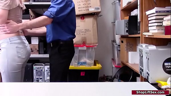 Busty brunette shoplifts and the officer stripsearches her.He dominates her so she doesnt go to jail and facefucks her.Then she rides his big cock  