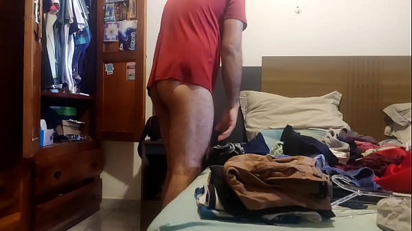 I'm folding and putting away my clean clothes, doing it without my pants on, hoping someone catches me leaning against the bed.