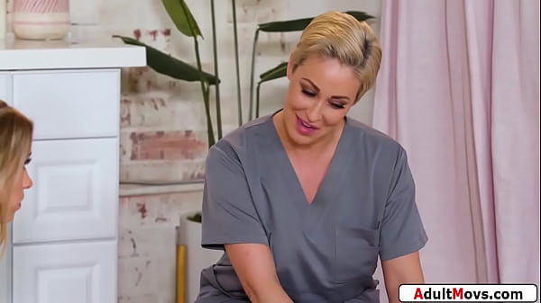 Masseuse in training is left alone by her busty milf teacher during nuru massage.She made the clients dick hard and now both fuck him to get it down  