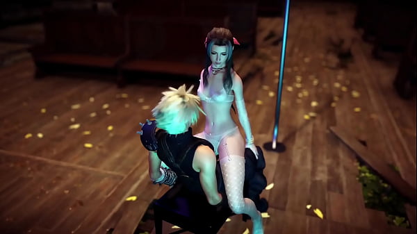 Naughty Aerith in sexy lingerie thanks Cloud for help with hot striptease  