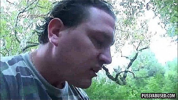 Blonde army babe sucking on a hard cock outdoors