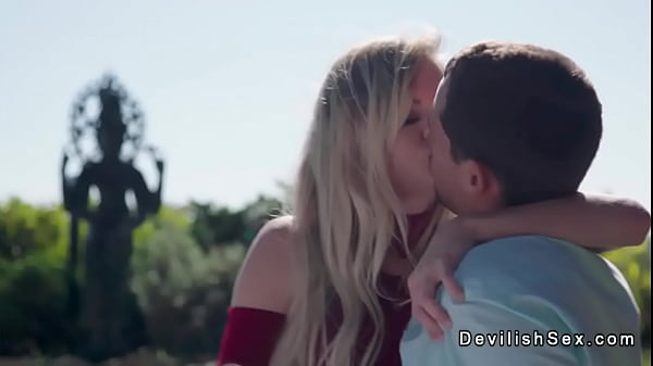 Married blonde sat on lap of her yoga teacher and kissed him then he tokk her clothes off and banged her pussy outdoors