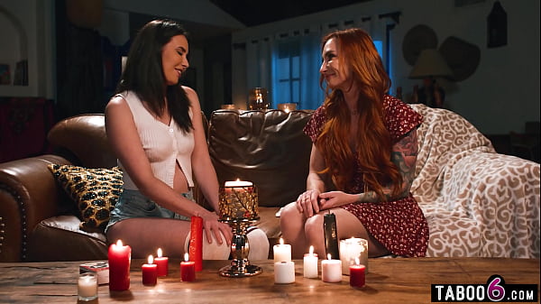 Hot candle wax on each others bodies got these MILF lesbians really going