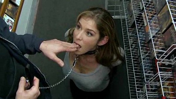 Public threesome in a video store