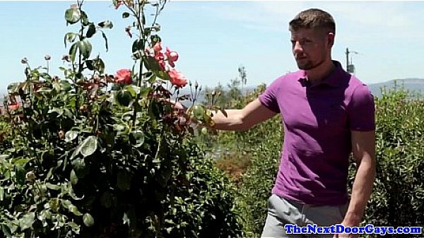 Ripped jock assfucking outdoors in garden  