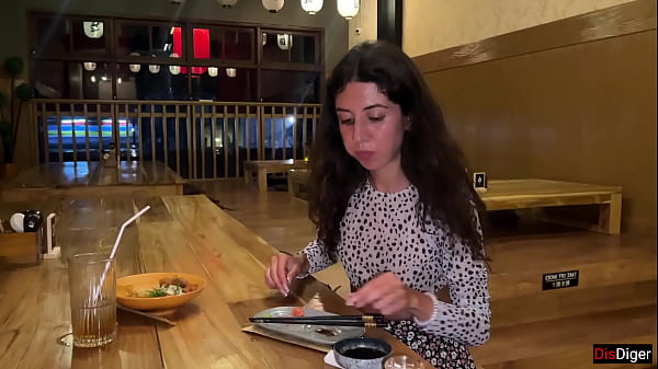 I cum on a girl's face in Public Sushi Bar and she eats rolls with Cum on her face - Cumwalk