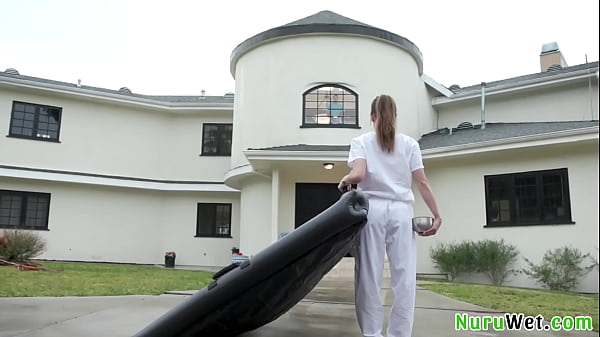 Sensual teenager cutie girl gives naked a wet nuru massage  