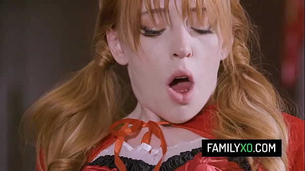 Sexy step daughter dressed as Red Riding Hood rides on her stepdads hard cock