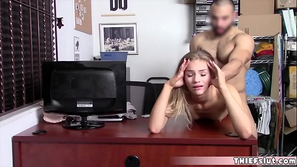 Cute teenie fucked by a mall cop in the back office  