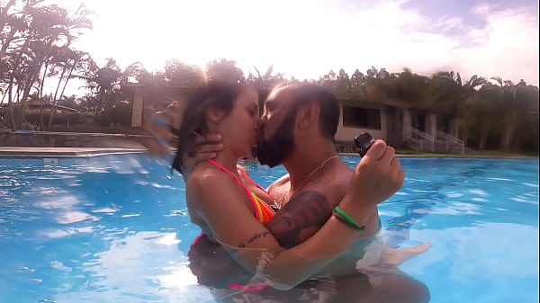 Hot kissing the little bitch in the pool before some wet sex