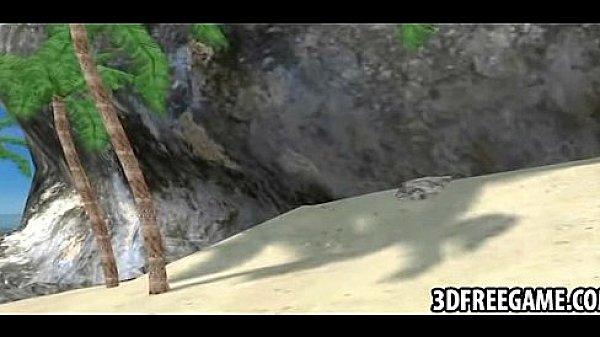 On the beach a sexy blonde 3D whore is stripping