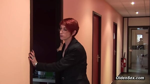 Redhead French business mature lady Katy Morlait in bent over and fucked in wet pussy from behind by Max Casanova and his big cock in condom